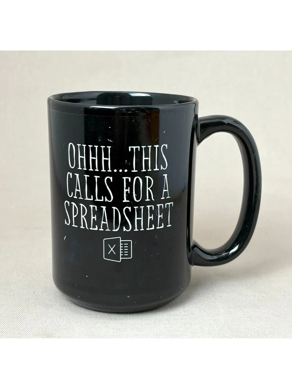 This Calls For A Spreadsheet Coffee Mug 15 oz Black Ceramic Office Humor Cup